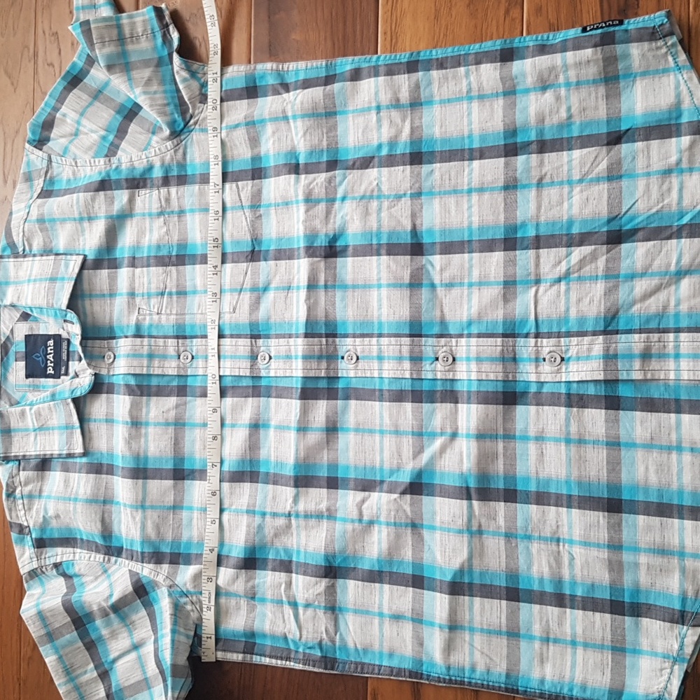Men's Prana Short Sleeve Blue Plaid Organic Cotton Blend Button Down Size S - Picture 5 of 13